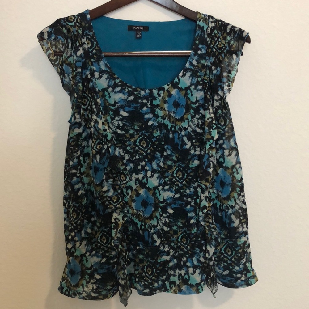 Apt. 9 Petite Blue Abstract Print Layered Blouse Size SP